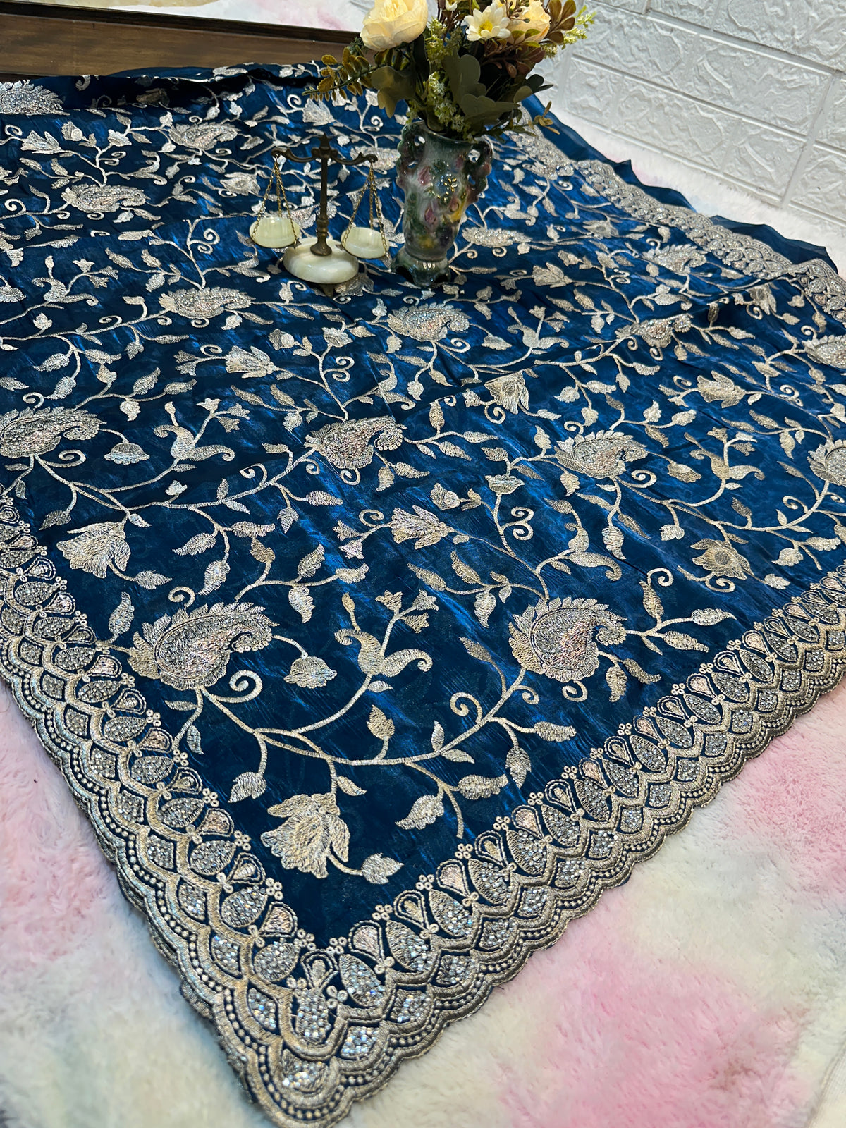 Buy 1 Get 1 FREE – Premium Royal Blue Zari Work Saree ✨