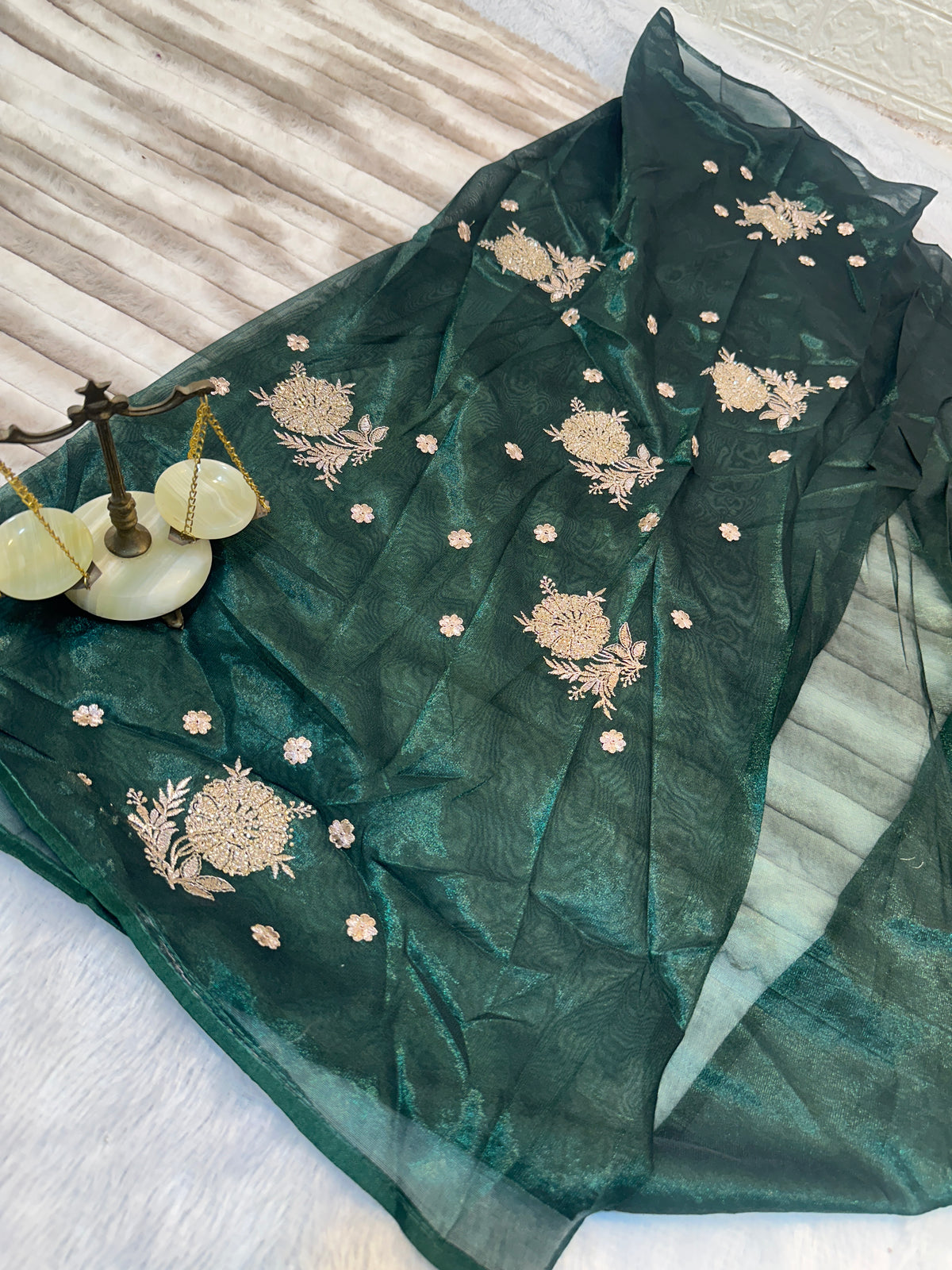 BUY 1 GET 1 FREE – Dark Green Zari & Zarkhan Saree