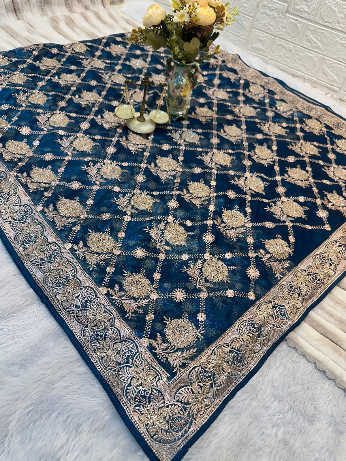 BUY 1 GET 1 FREE – Navy Blue Zari & Zarkhan Saree