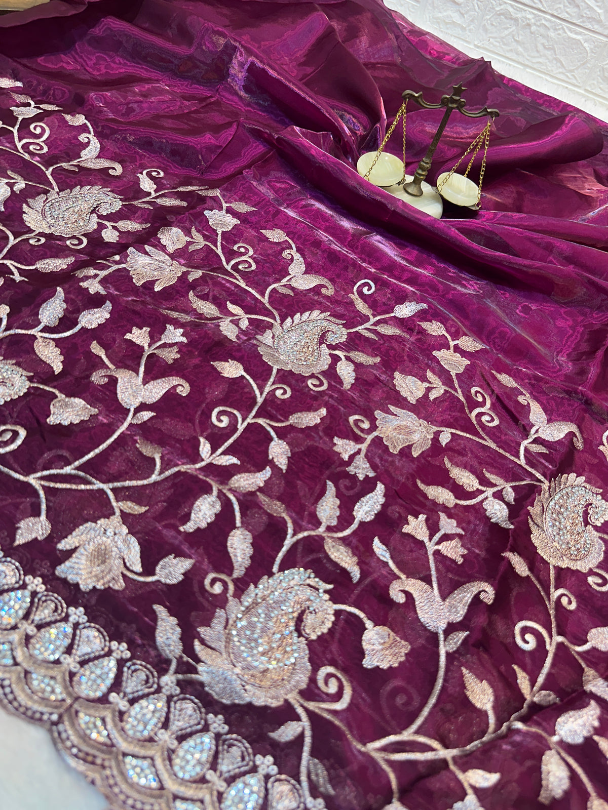 Buy 1 Get 1 FREE – Premium Dark Wine Zari Work Saree ✨