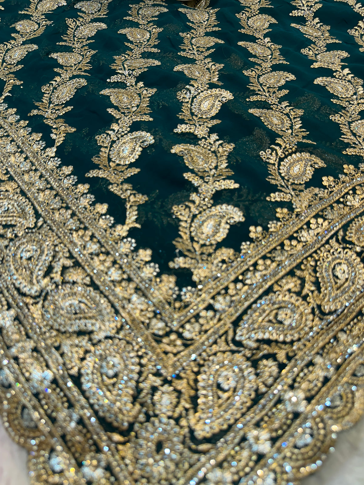 Premium Teal Green Saree with Dupatta | Heavy Zari & Embroidery Work