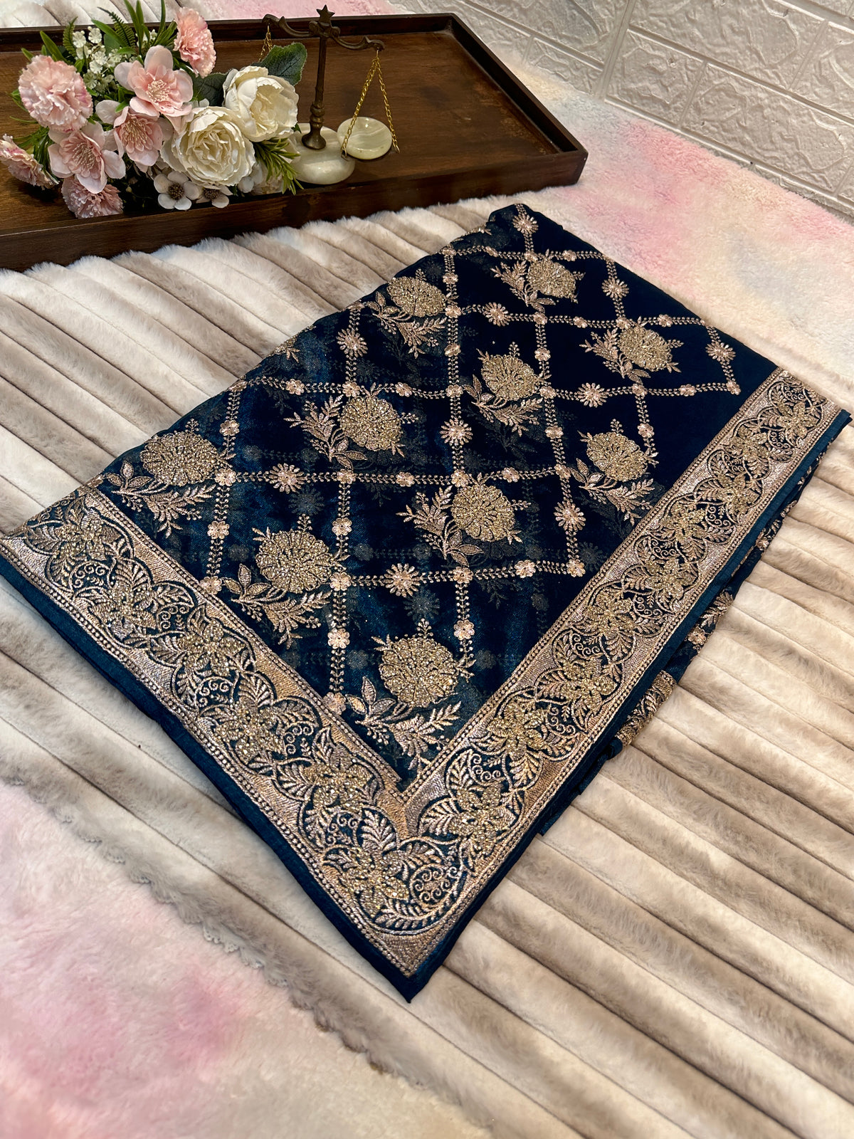 BUY 1 GET 1 FREE – Navy Blue Zari & Zarkhan Saree