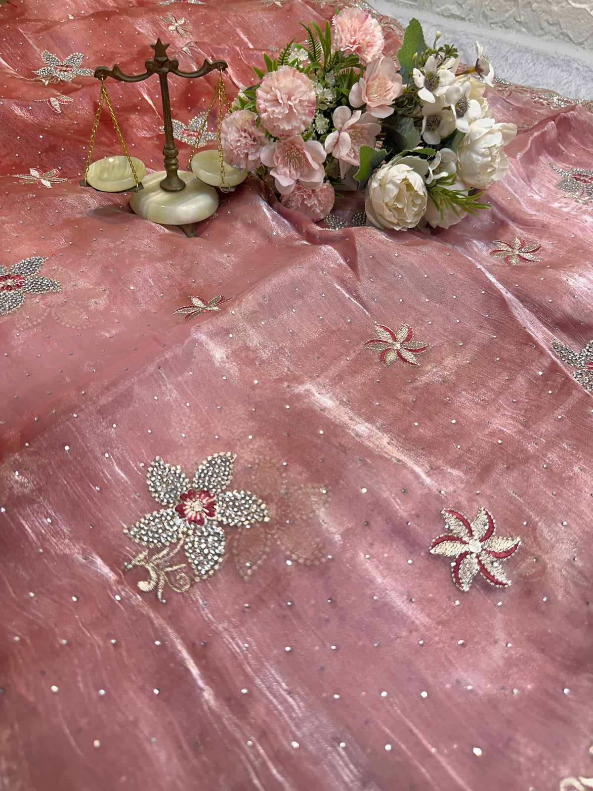 BUY 1 GET 1 FREE – Blush Pink Floral Embroidered Saree