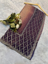 Elegant Mauve Purple Shadow Zarkhan Designer Saree