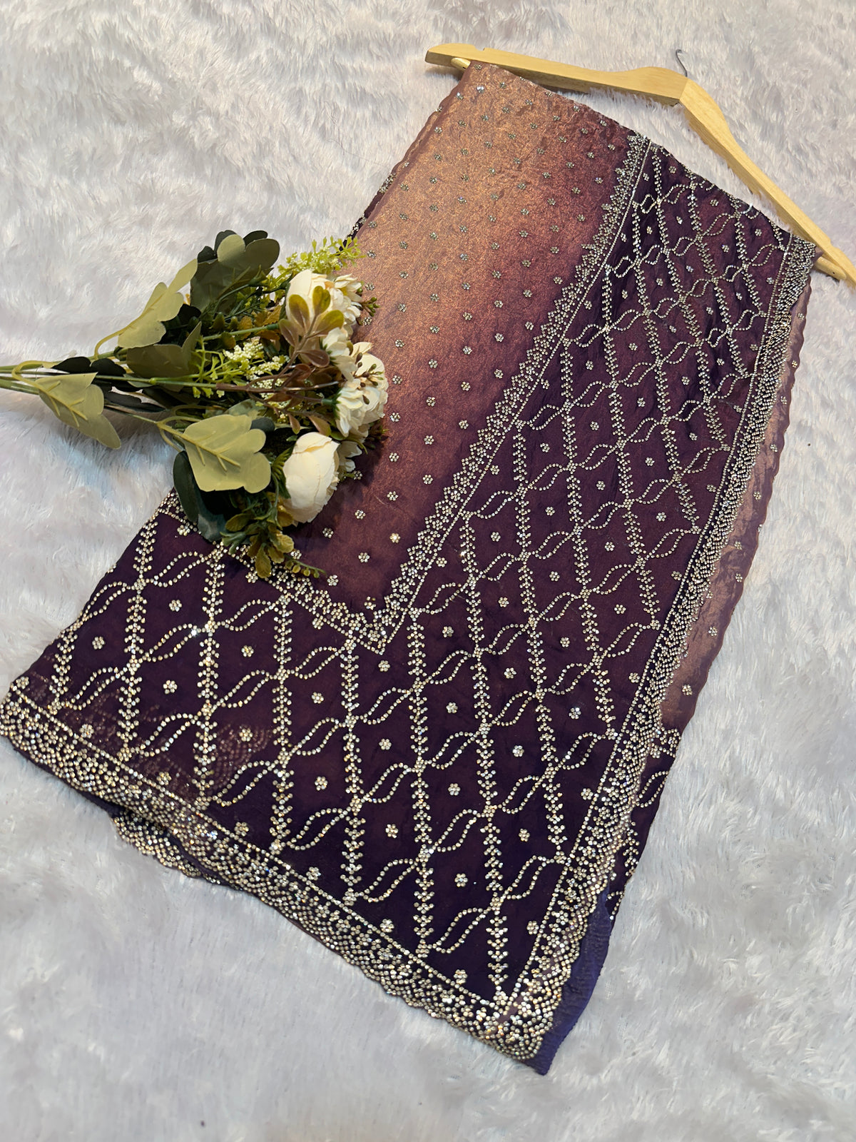 Elegant Mauve Purple Shadow Zarkhan Designer Saree