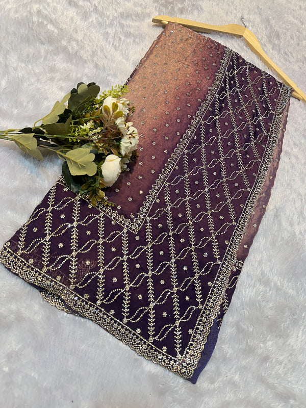 Elegant Mauve Purple Shadow Zarkhan Designer Saree