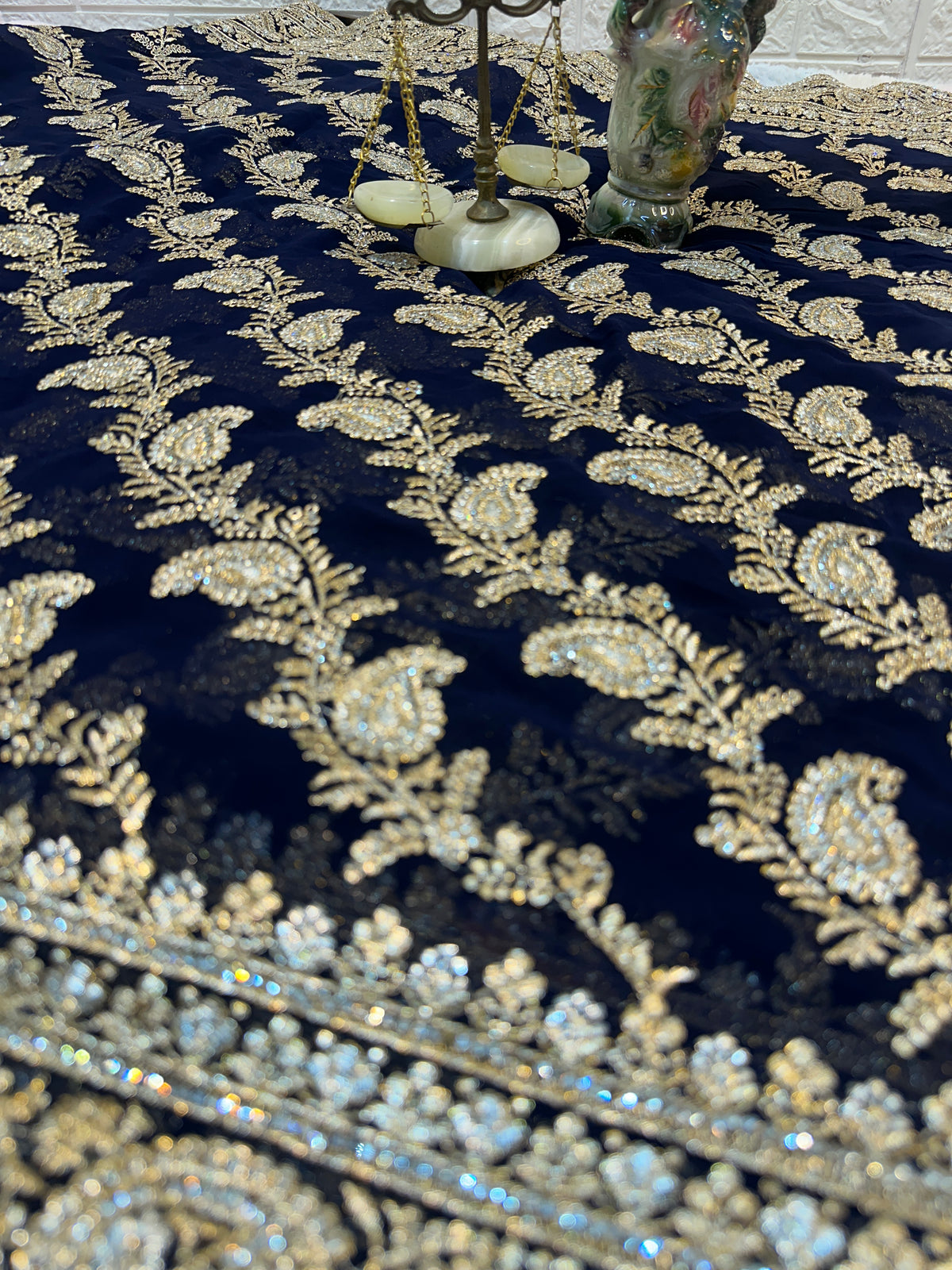 Navy Blue Bridal Saree with Dupatta | Heavy Zari & Embroidery Work