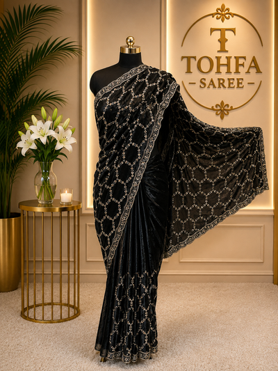 Premium Black Designer Saree with Intricate Beads Work