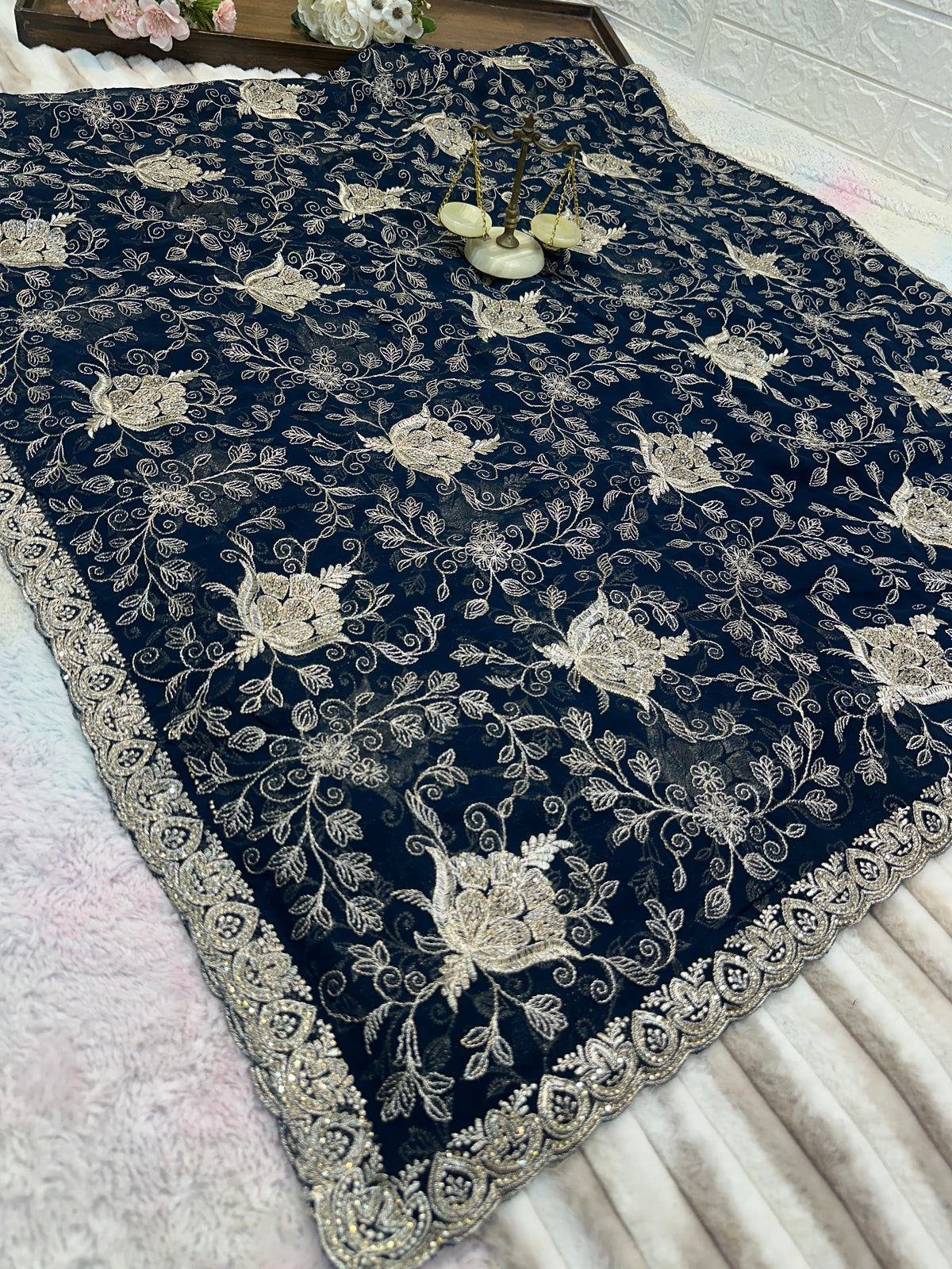 Midnight Blue Zari & Zarkhan Saree with Dupatta