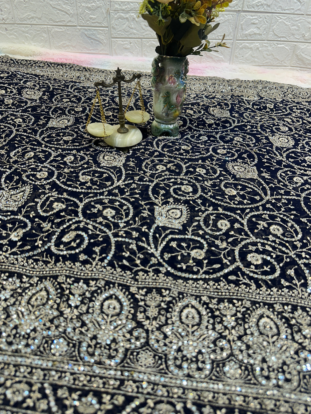 Premium Navy Blue Saree with Dupatta | Heavy Embroidery & Stone Work