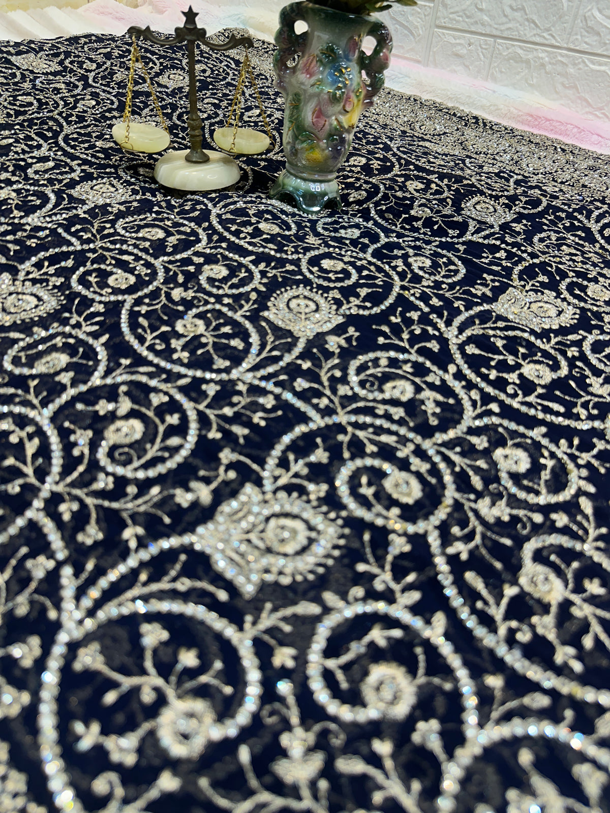 Premium Navy Blue Saree with Dupatta | Heavy Embroidery & Stone Work