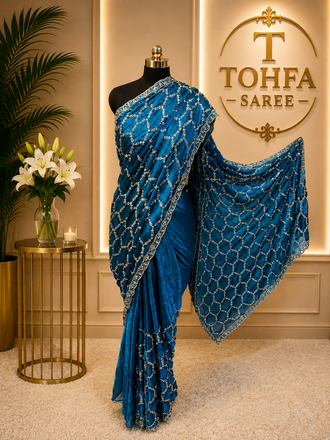 Premium Royal Blue Designer Saree with Intricate Beads Work
