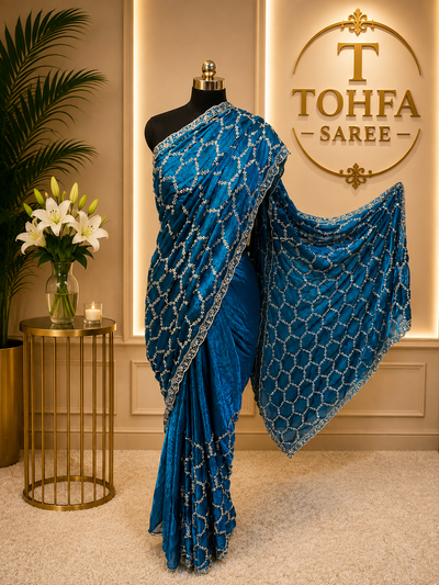 Premium Royal Blue Designer Saree with Intricate Beads Work