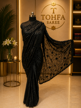 Premium Black Fendi Designer Saree with Elegant Embroidery Work
