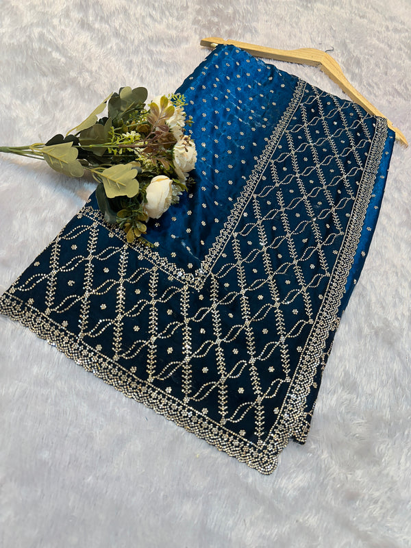 Royal Blue Shadow Zarkhan Designer Saree