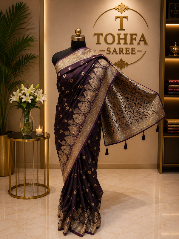 Premium Purple Top Dyed Designer Saree with Rich Gold Zari Border | Luxury Ethnic Collecti