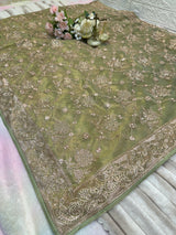BUY 1 GET 1 FREE – Premium Olive Green Designer Saree