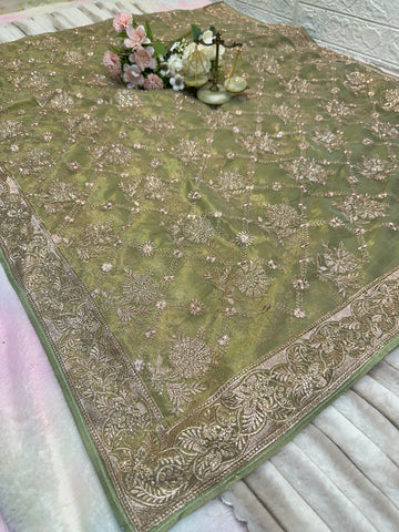 BUY 1 GET 1 FREE – Premium Olive Green Designer Saree