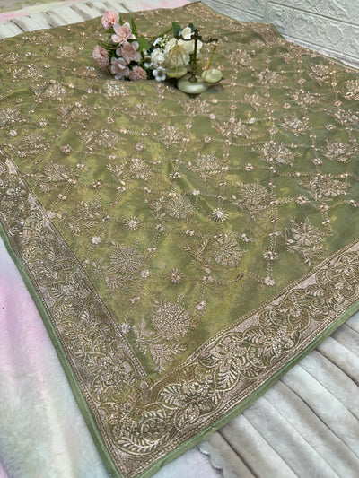 BUY 1 GET 1 FREE – Premium Olive Green Designer Saree
