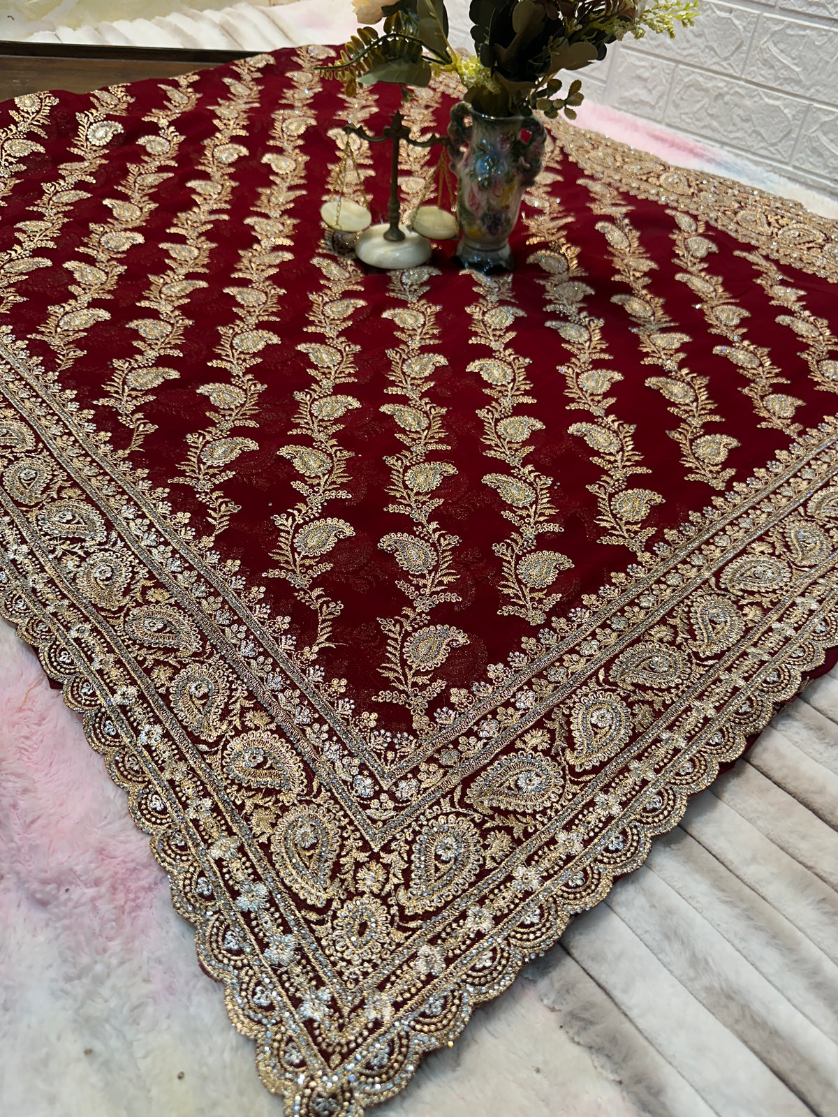 Premium Bridal Saree with Dupatta | Heavy Zari & Embroidery Work