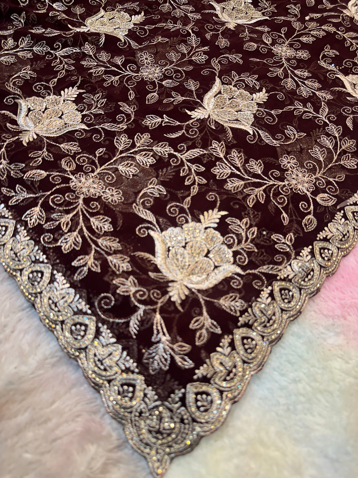 Premium Dark Chocolate Brown Zari Work Saree With Dupatta ✨