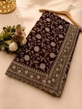 Royal Wine Designer Saree with Intricate Zarkhan & Golden Work