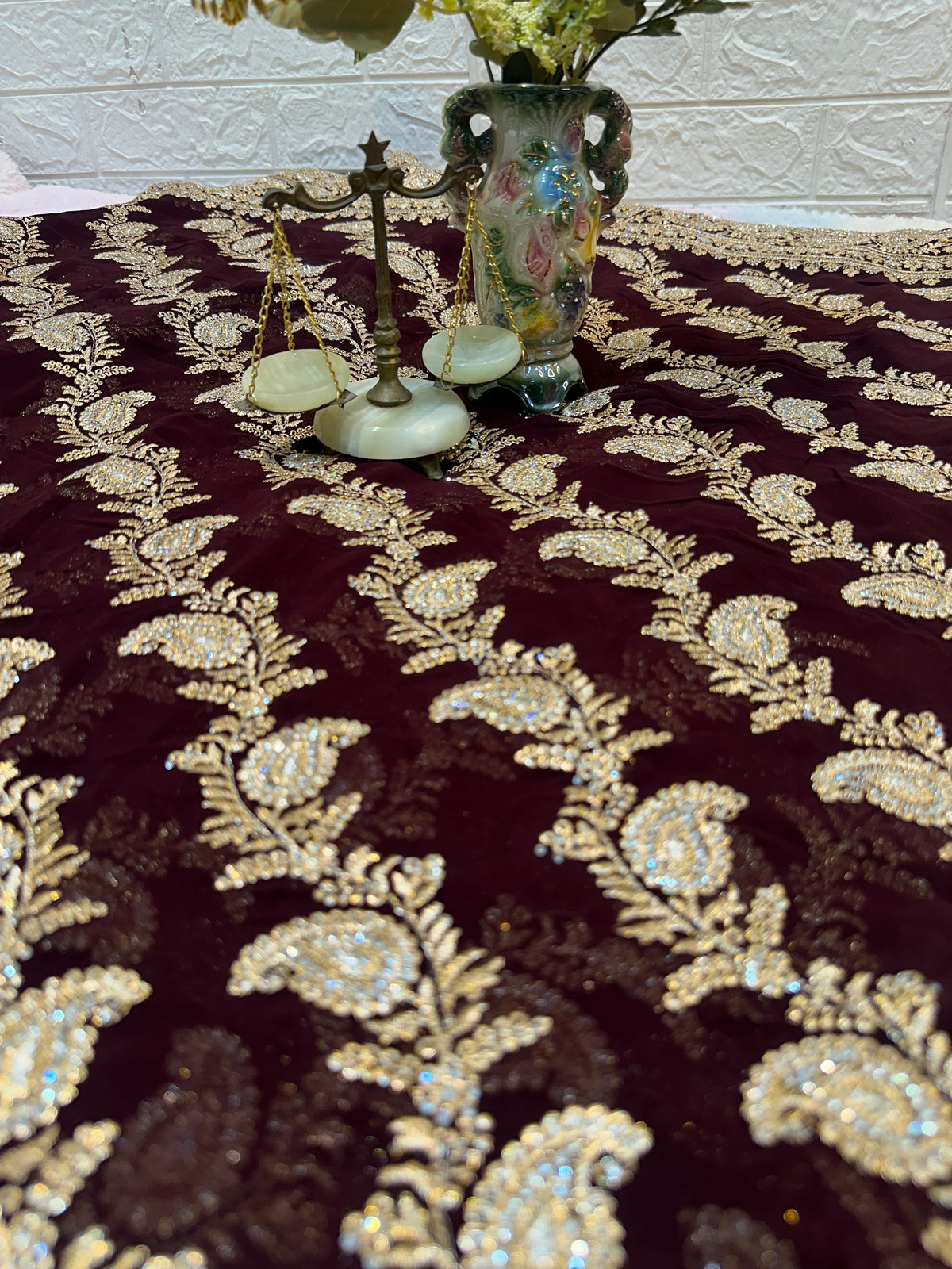 Premium Wine Maroon Bridal Saree with Dupatta | Heavy Zari Embroidery Work