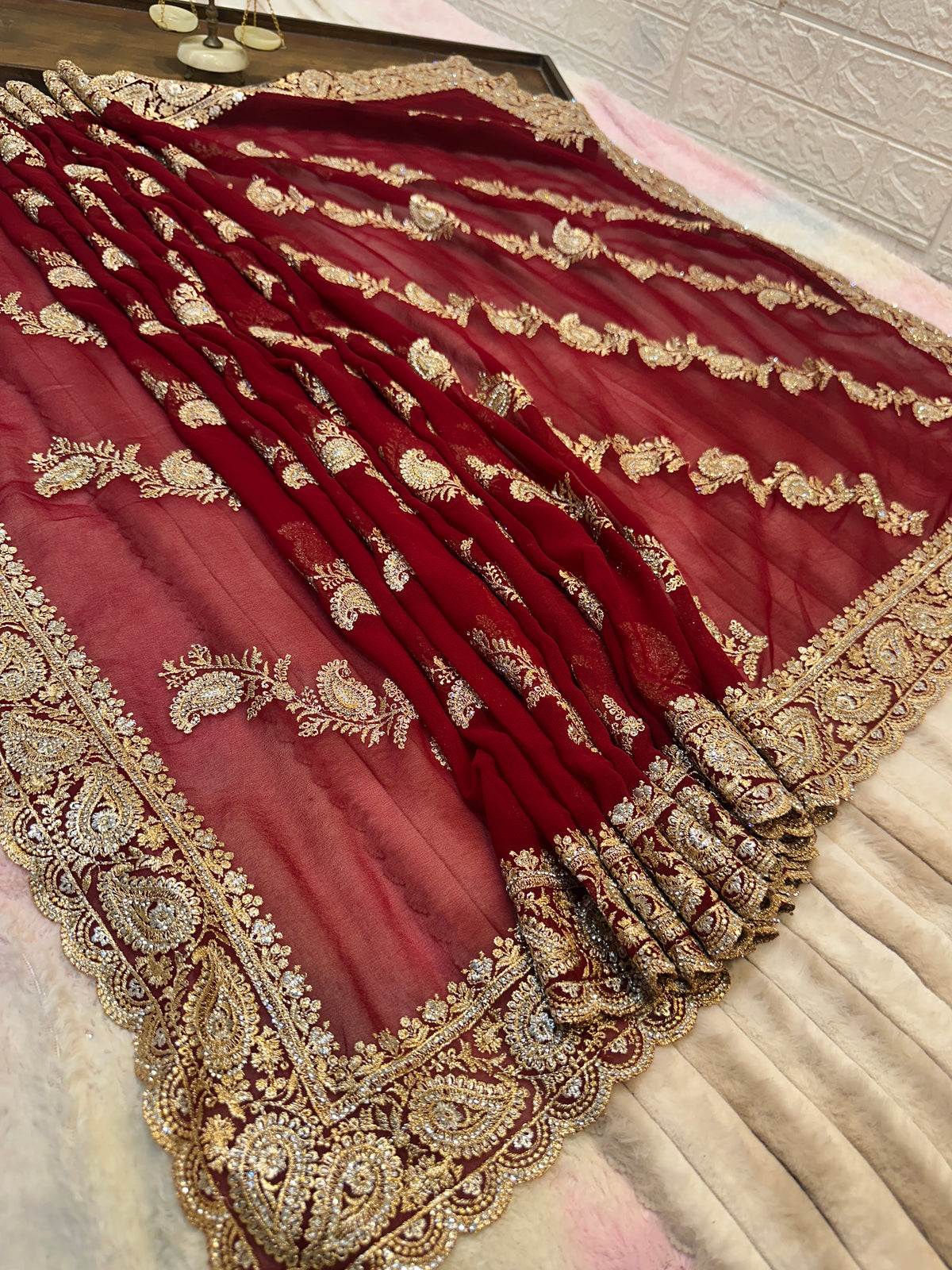 Premium Bridal Saree with Dupatta | Heavy Zari & Embroidery Work