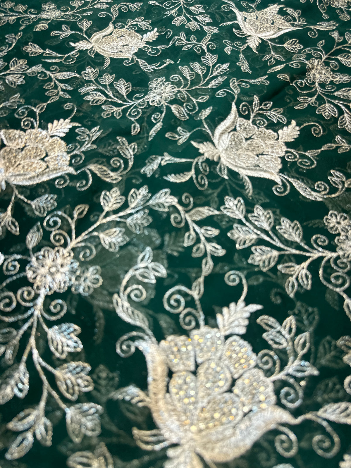 Dark Green Designer Saree With Dupatta – Elegant Floral Embroidery