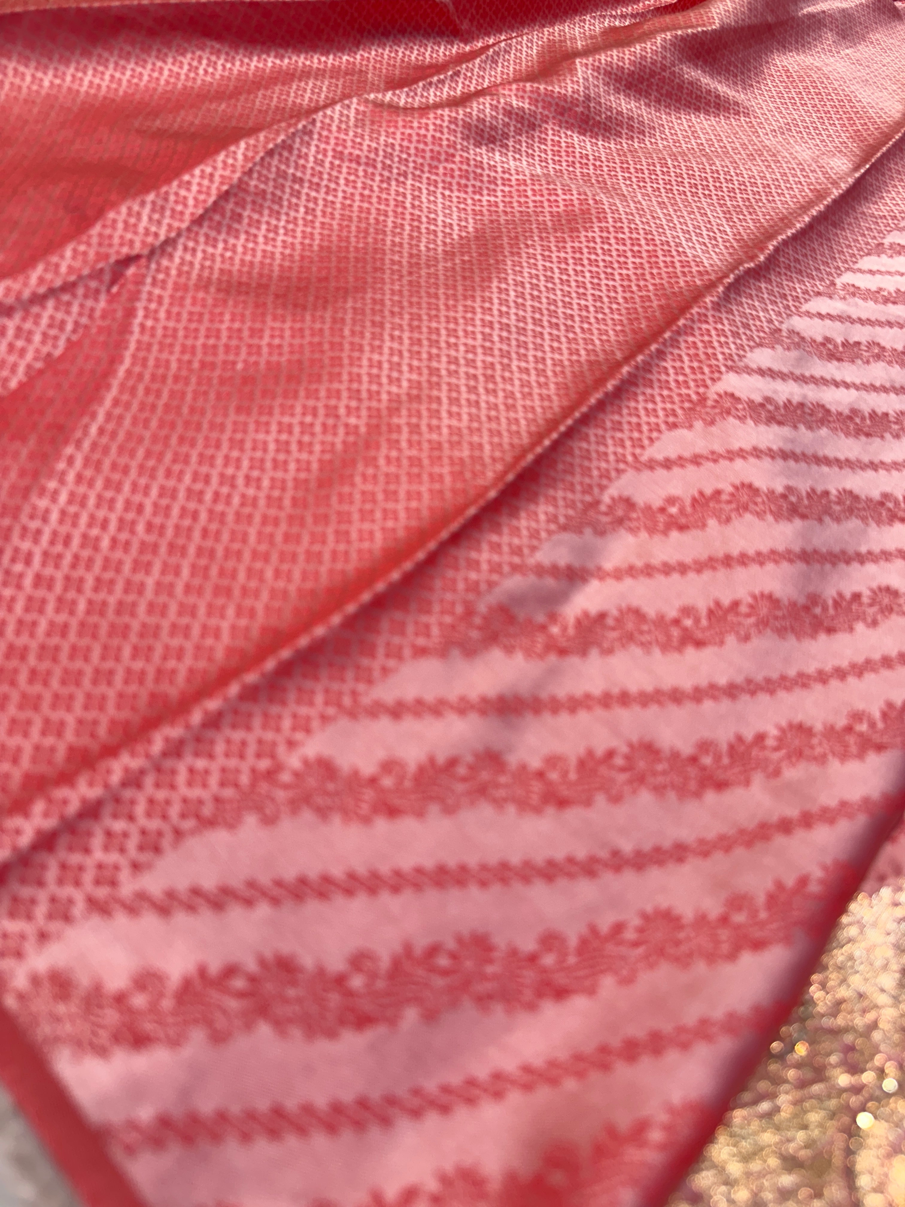 Pink Banarasi Silk Saree with Gold Zari Stripes & Heavy Zari Border