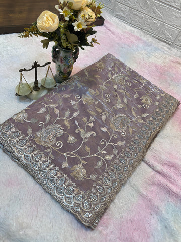 Buy 1 Get 1 FREE – Premium Mauve Zari Work Saree ✨