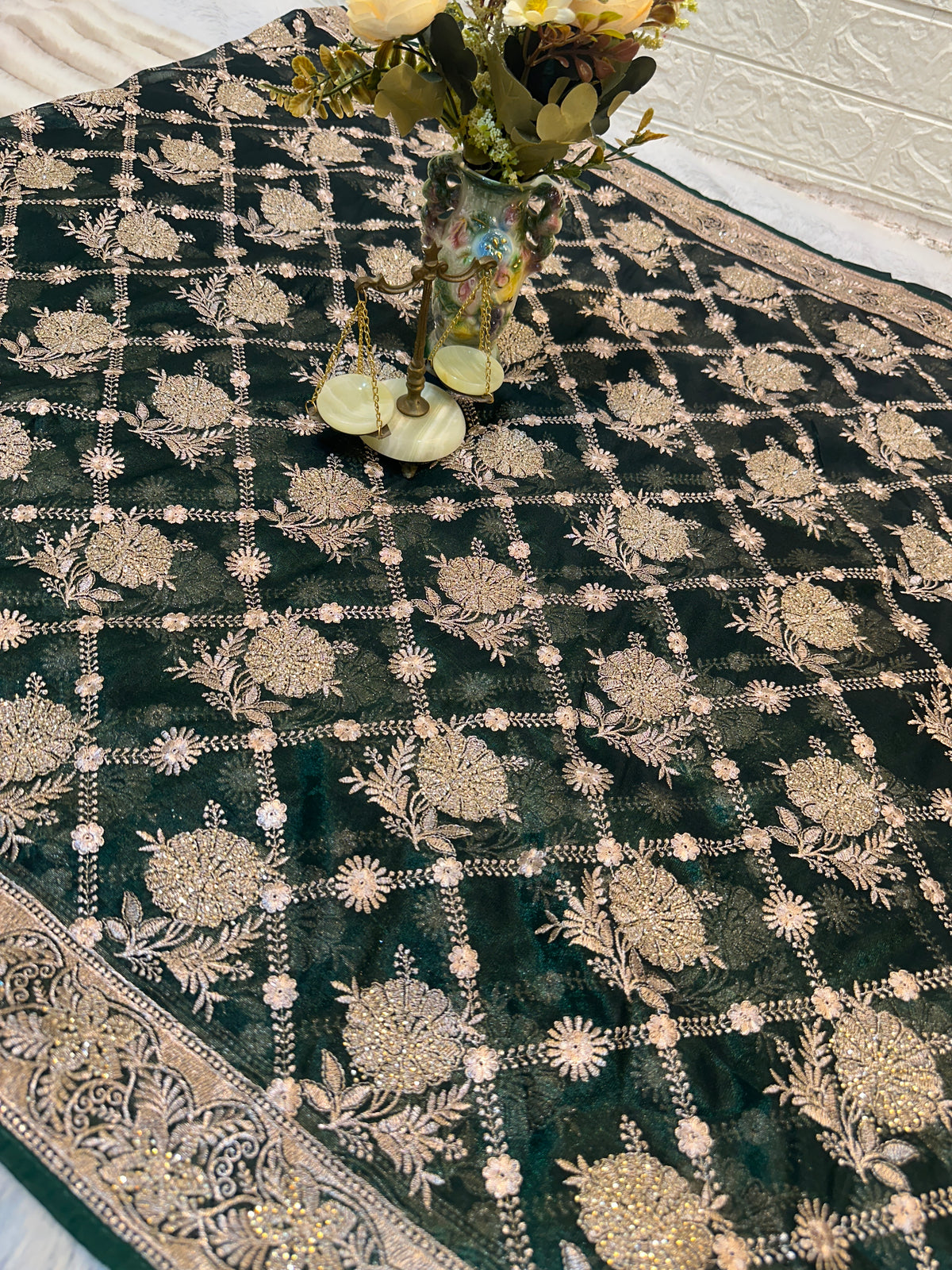 BUY 1 GET 1 FREE – Dark Green Zari & Zarkhan Saree