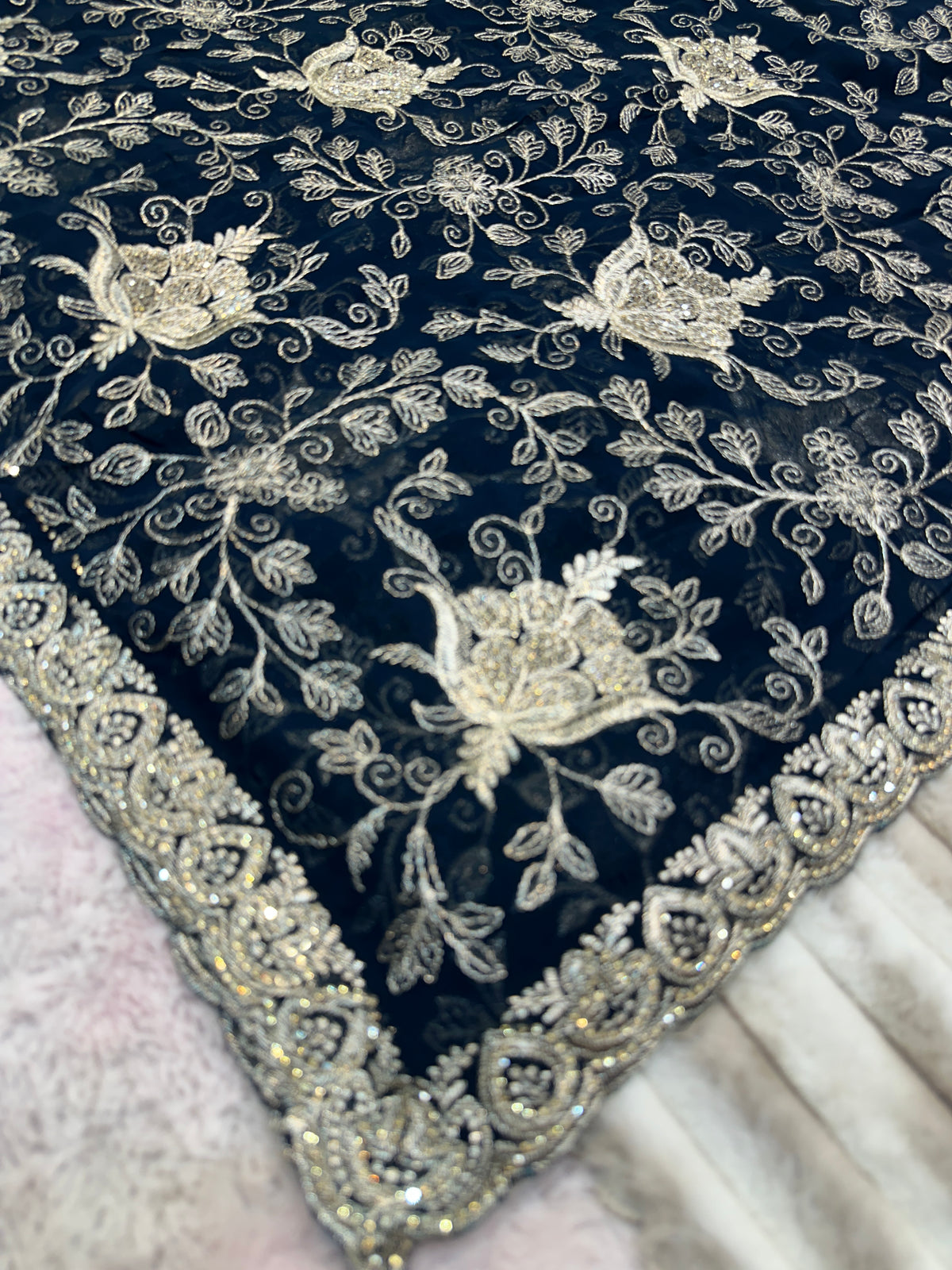 Midnight Blue Zari & Zarkhan Saree with Dupatta