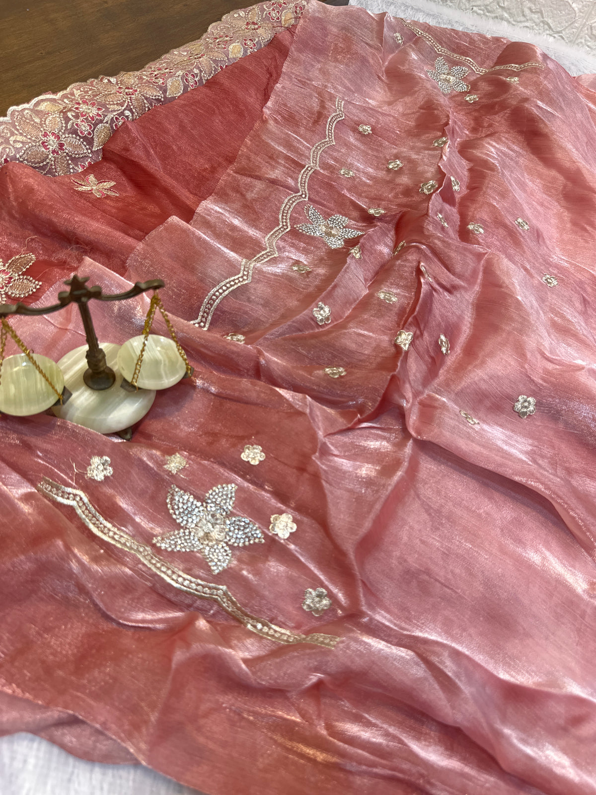 BUY 1 GET 1 FREE – Blush Pink Floral Embroidered Saree