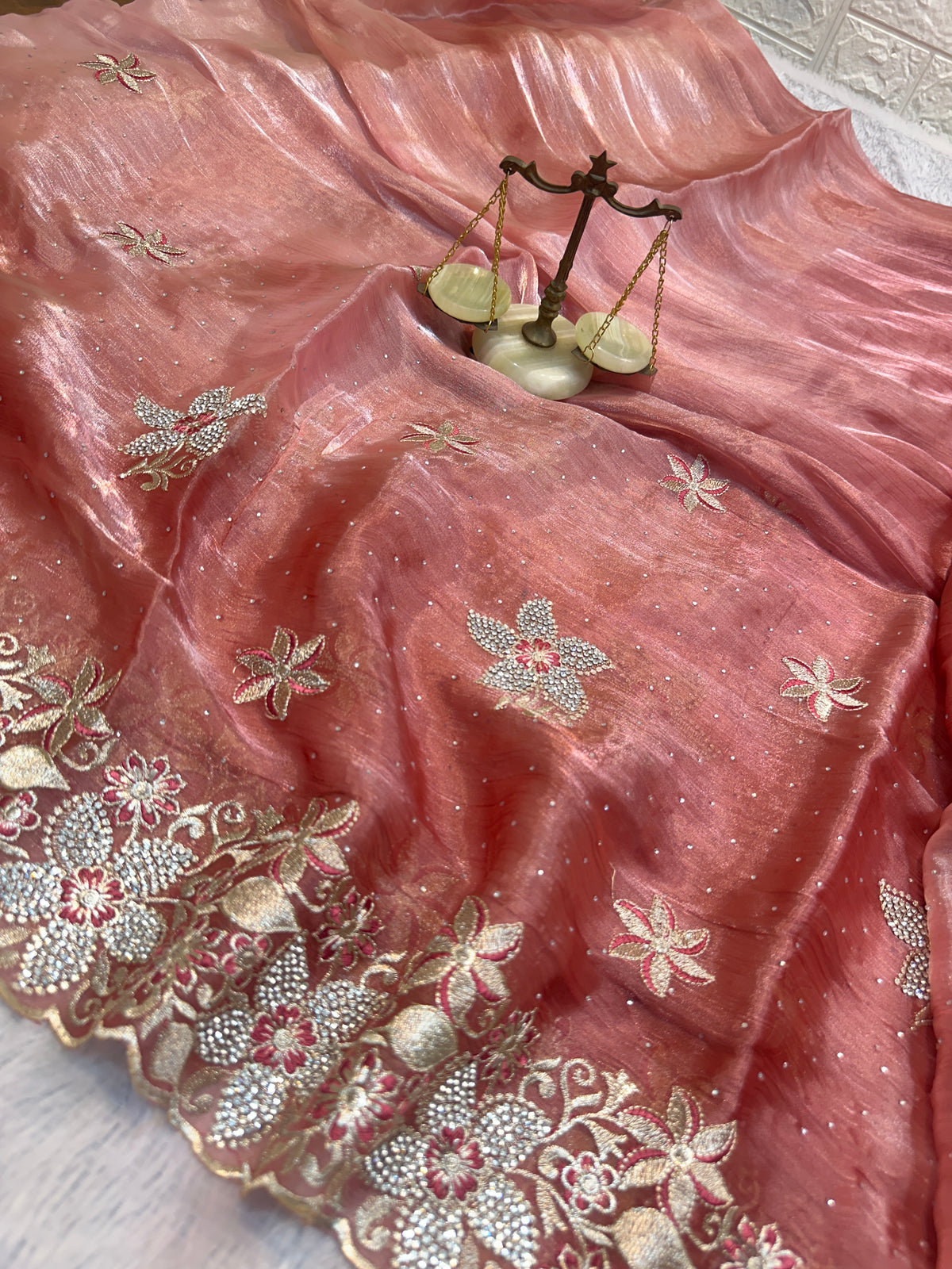 BUY 1 GET 1 FREE – Blush Pink Floral Embroidered Saree