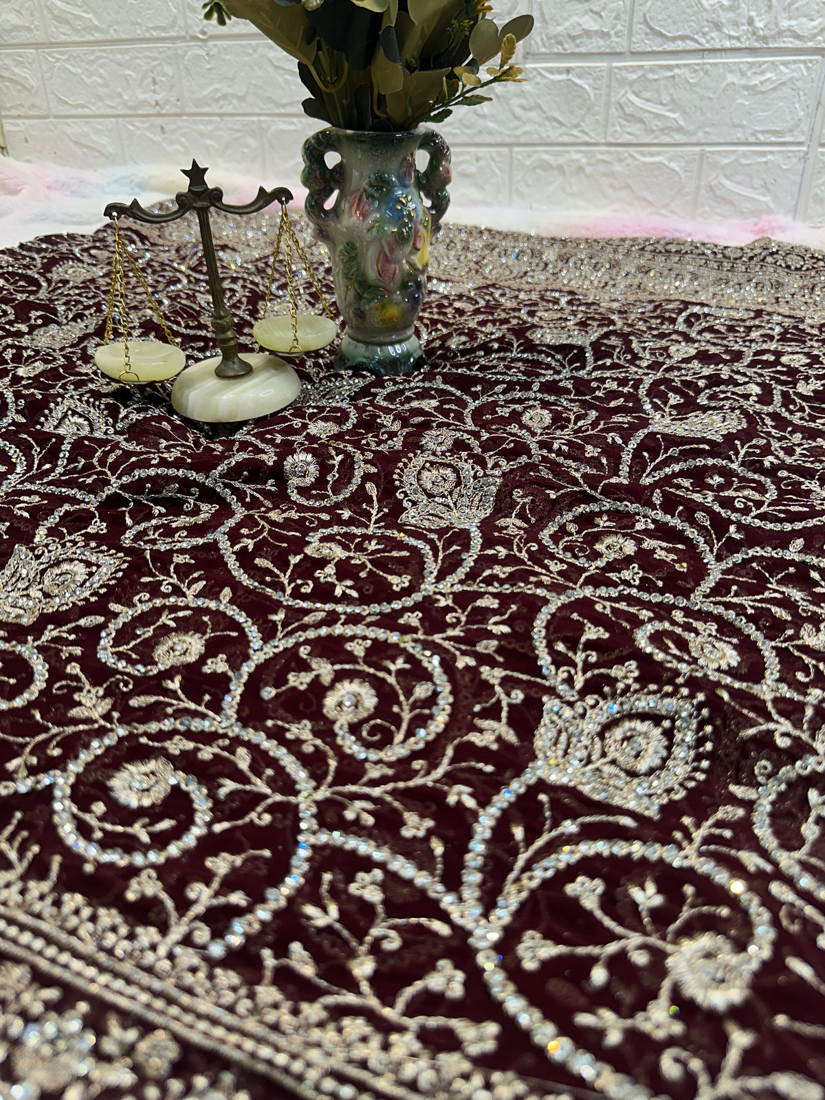Premium Brown Saree with Dupatta | Heavy Embroidery & Stone Work