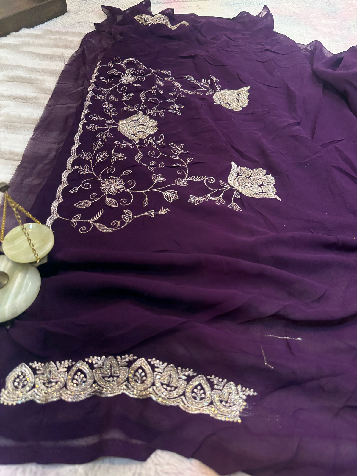 Dark Wine Zari & Zarkhan Saree with Dupatta