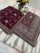 Premium Wine Saree with Dupatta | Heavy Embroidery & Stone Work