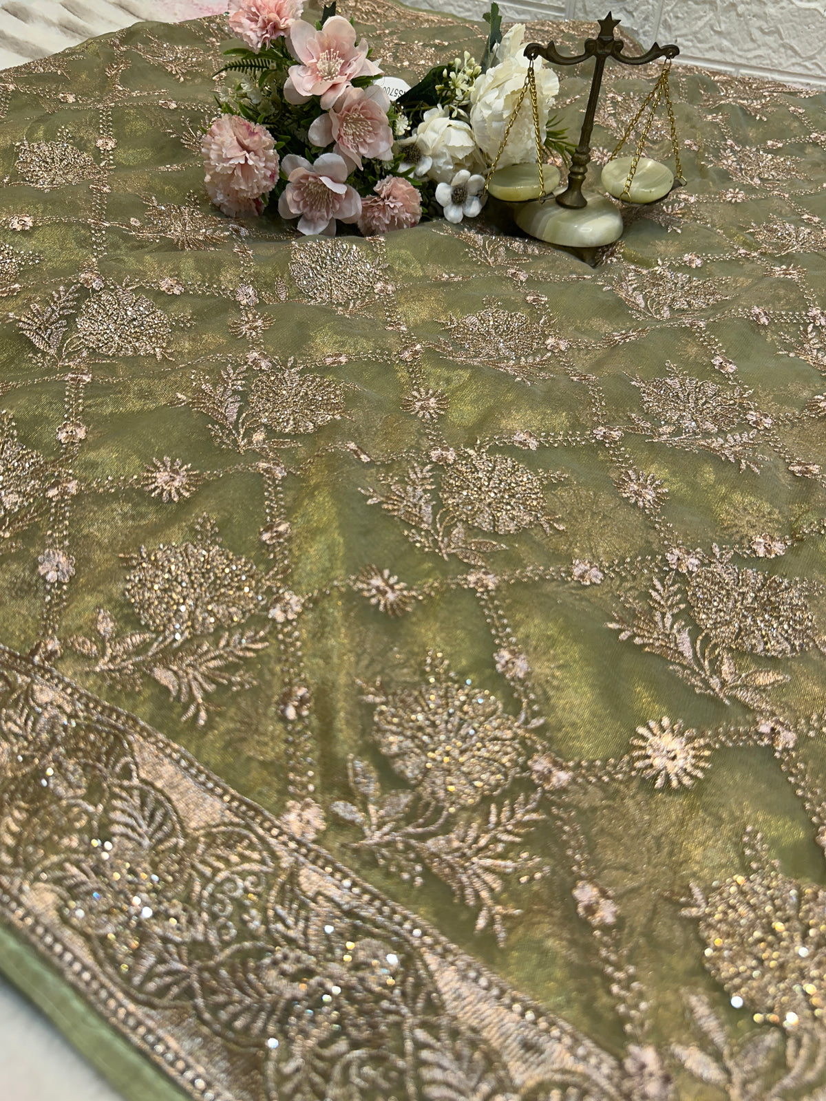 BUY 1 GET 1 FREE – Premium Olive Green Designer Saree