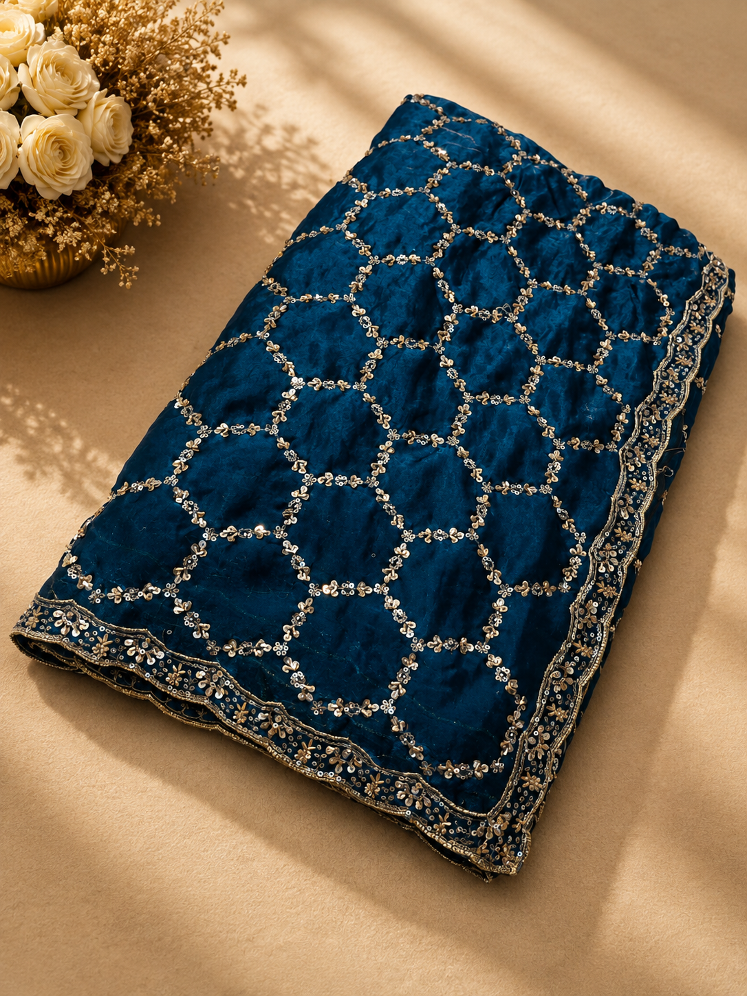 Premium Royal Blue Designer Saree with Intricate Beads Work