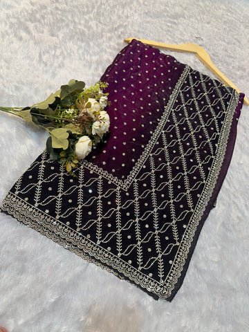 Elegant Wine Purple Shadow Zarkhan Designer Saree