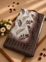 Elegant White & Coffee Brown Golden Zarkhan Saree | Premium Party Wear Collection