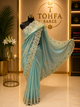 Premium Teal Blue Gabana Designer Saree | Luxury Zari & Stone Work