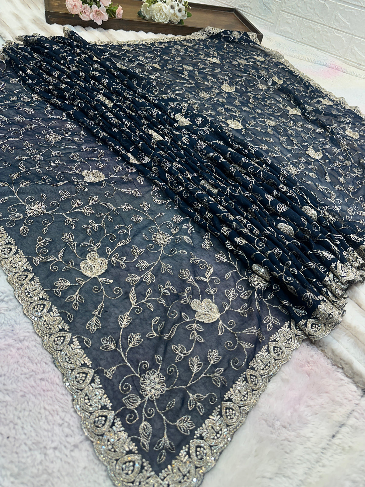 Midnight Blue Zari & Zarkhan Saree with Dupatta