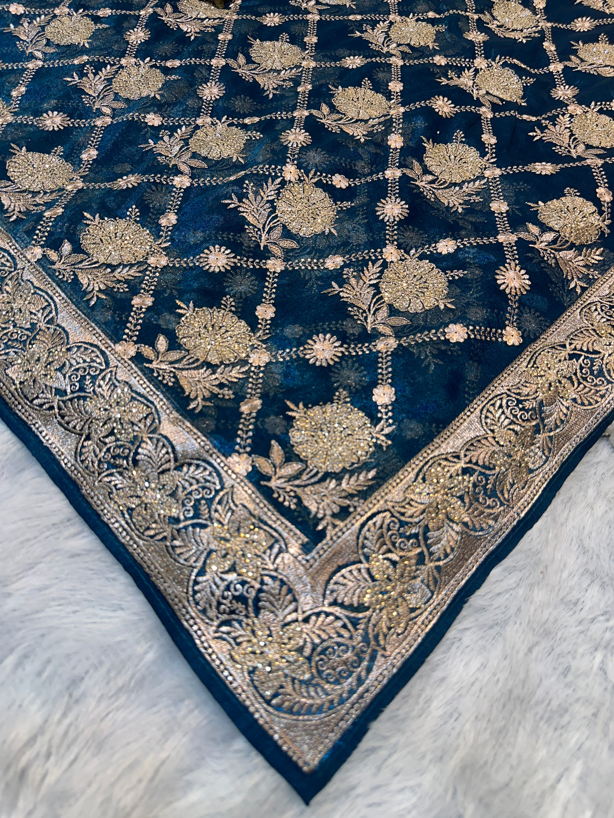 BUY 1 GET 1 FREE – Navy Blue Zari & Zarkhan Saree