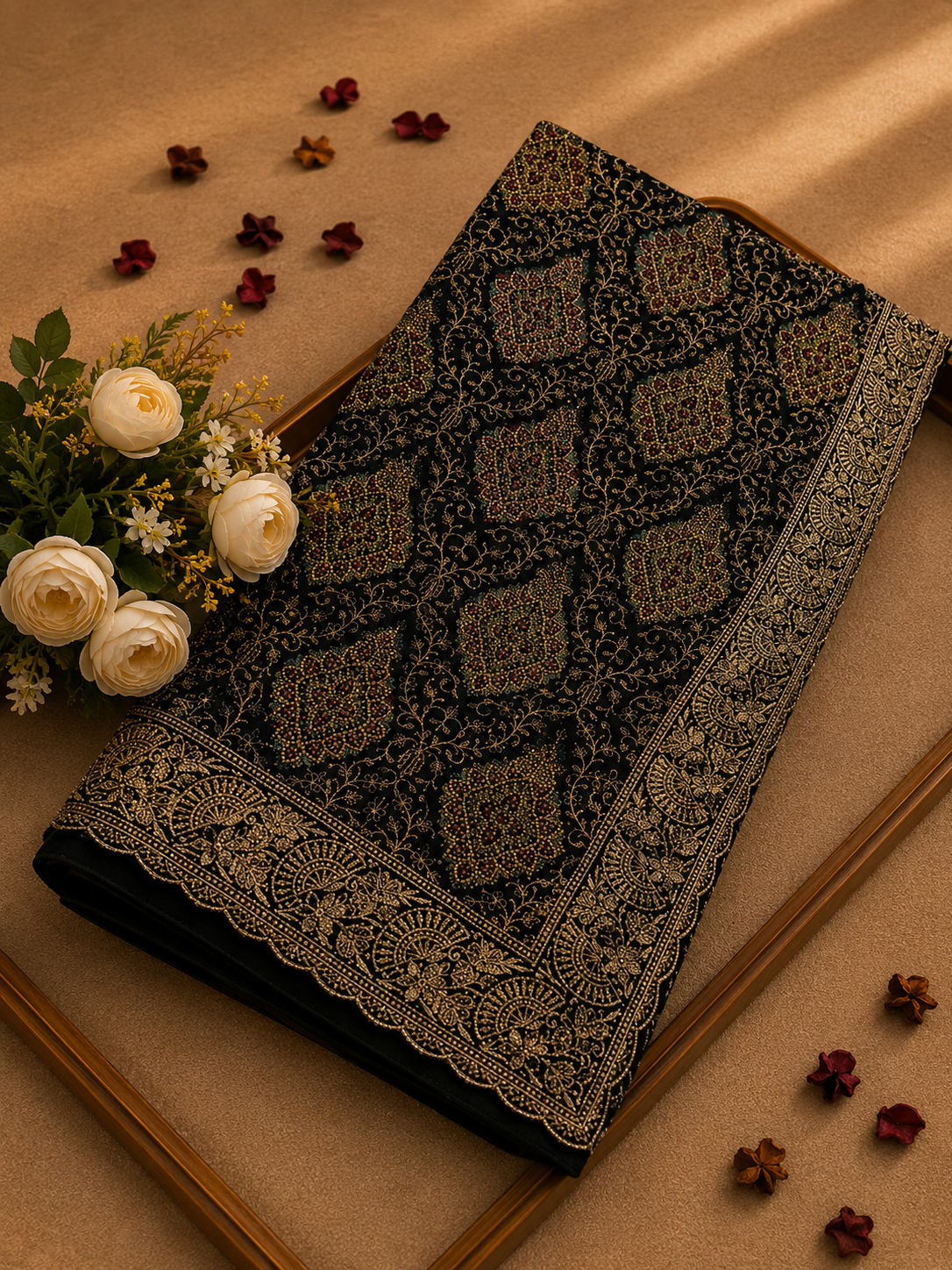 Premium Black Georgette Kashmiri Work Designer Saree | Luxury Wedding & Festive Collection