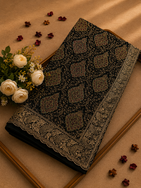 Premium Black Georgette Kashmiri Work Designer Saree | Luxury Wedding & Festive Collection