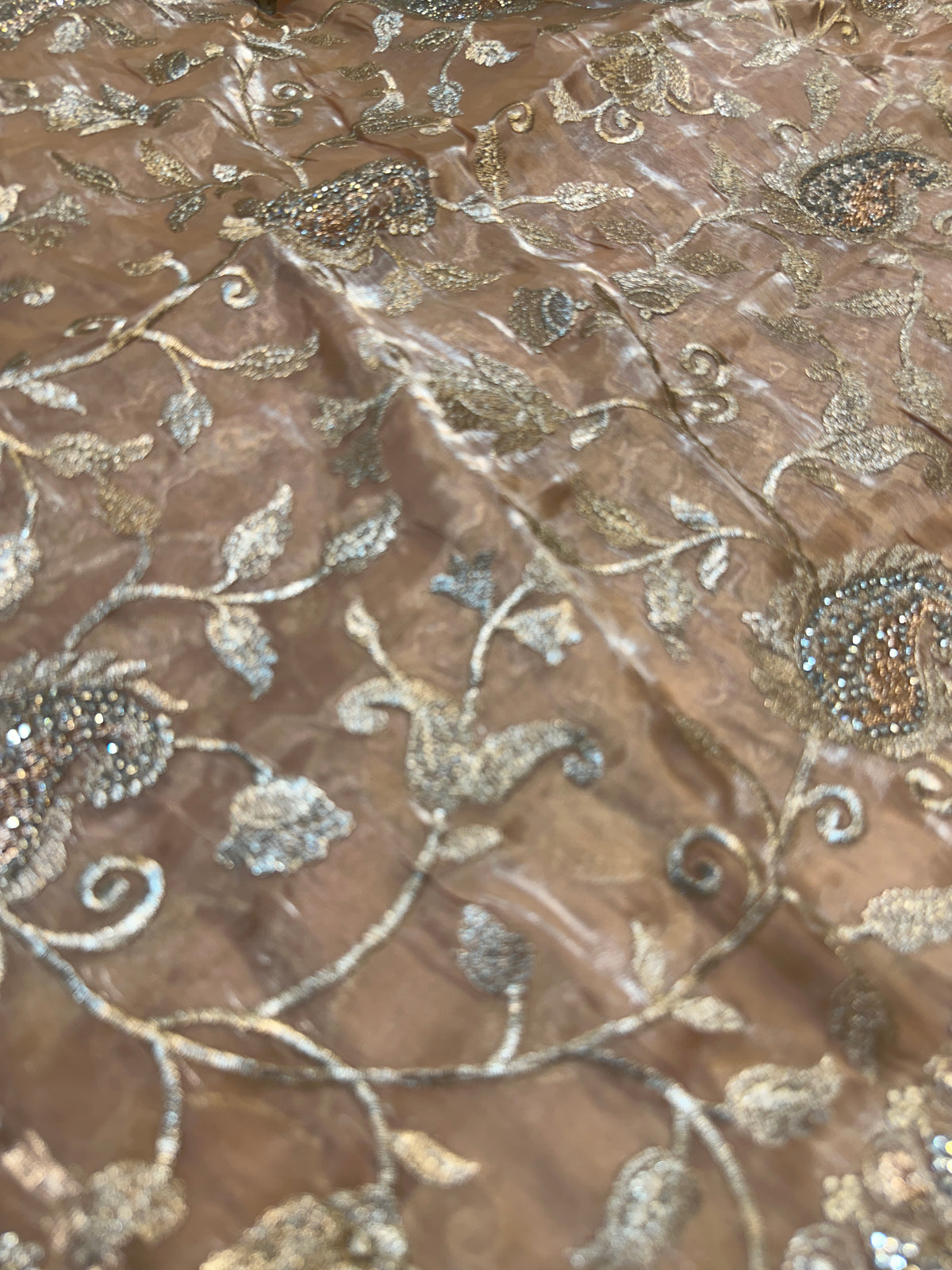 Buy 1 Get 1 FREE – Premium Rose Gold Zari Work Saree ✨