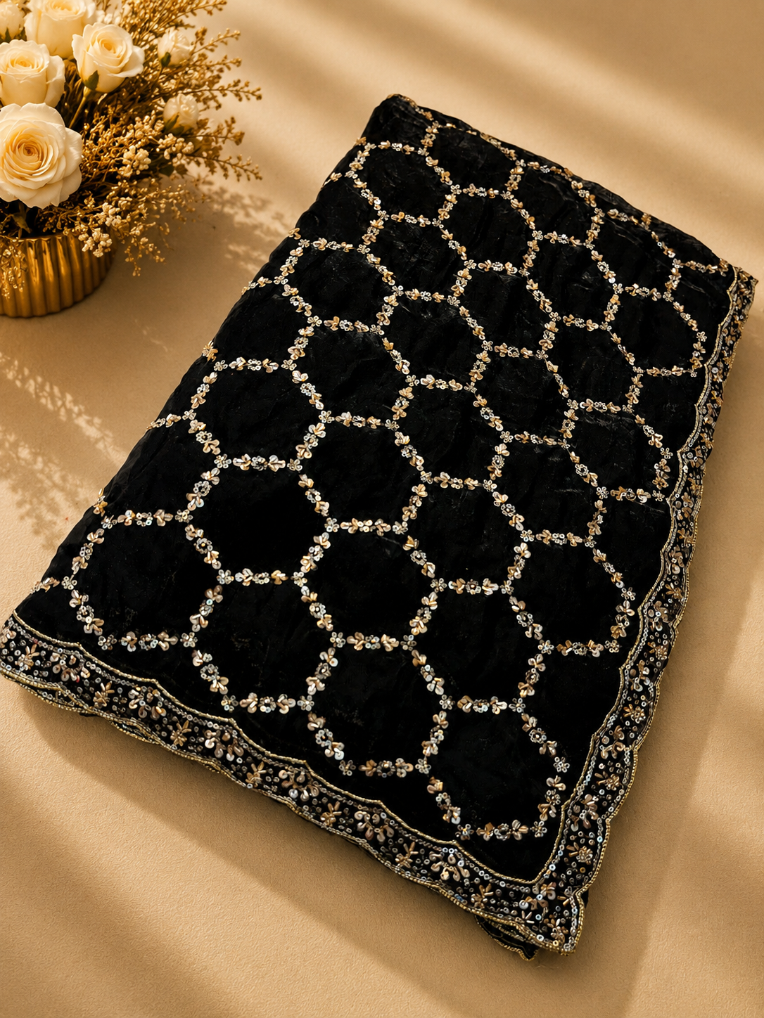 Premium Black Designer Saree with Intricate Beads Work