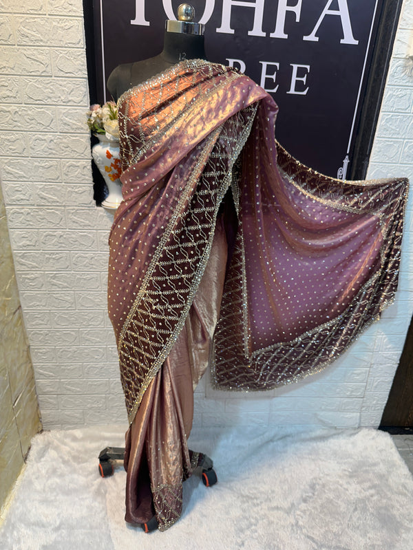 Elegant Mauve Purple Shadow Zarkhan Designer Saree